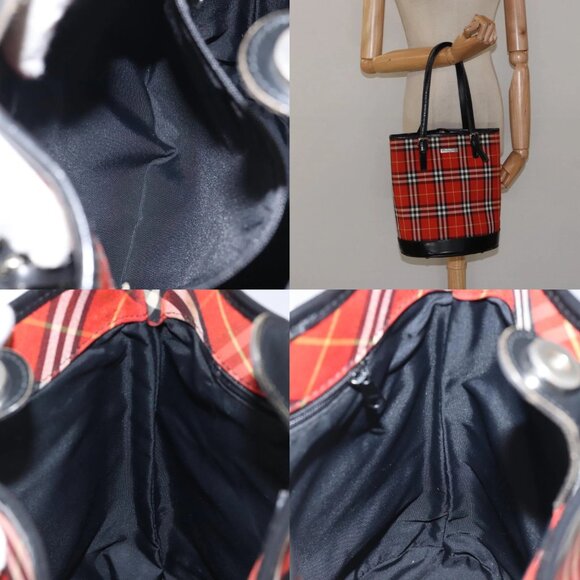 Burberrys Nova Check Blue Label Hand Bag Canvas Red Silver Auth 118022 - Picture 15 of 15